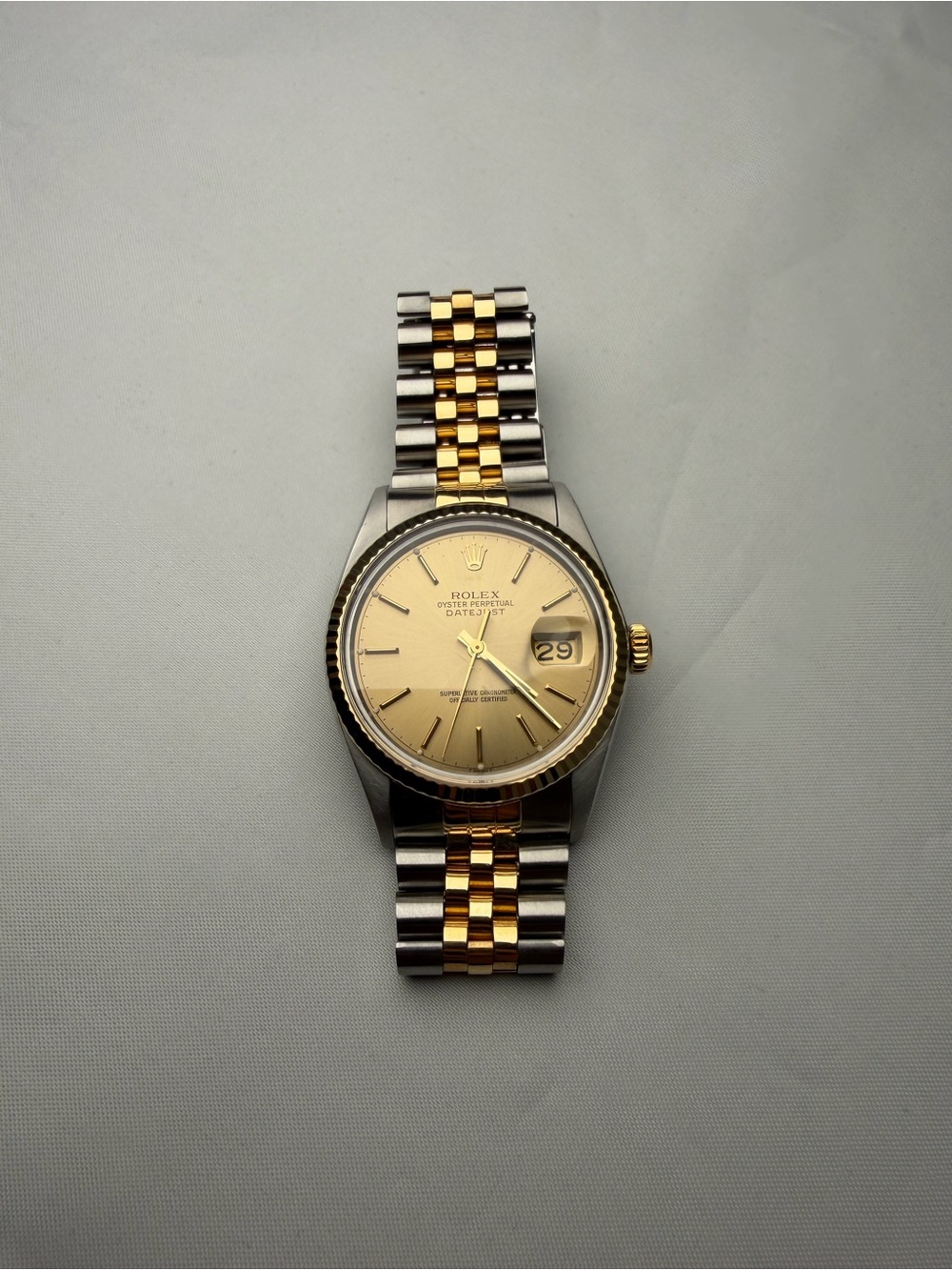Rolex Datejust 36mm 16013 Jubilee Two Tone 18k Gold Steel Champagne Dial 1978